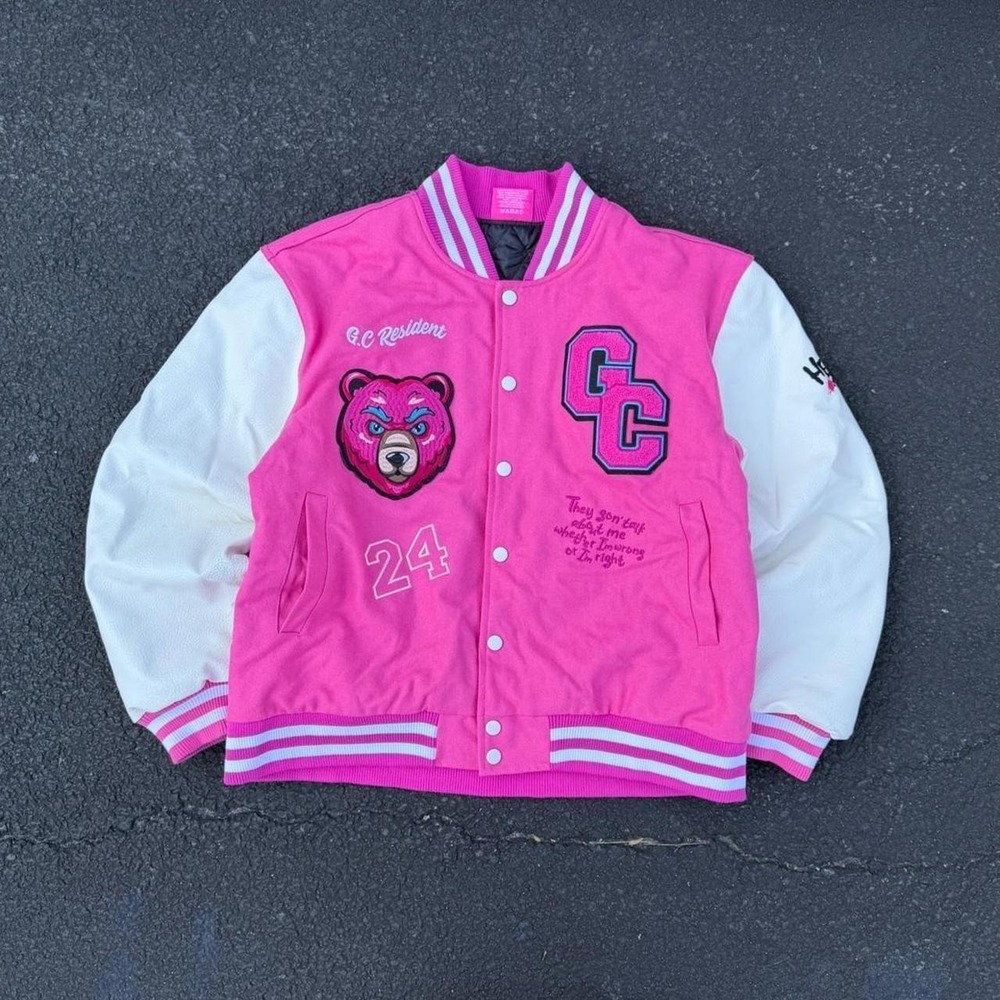 Vintage Y2K style Nicki Minaj tour pink and white varsity jacket rap